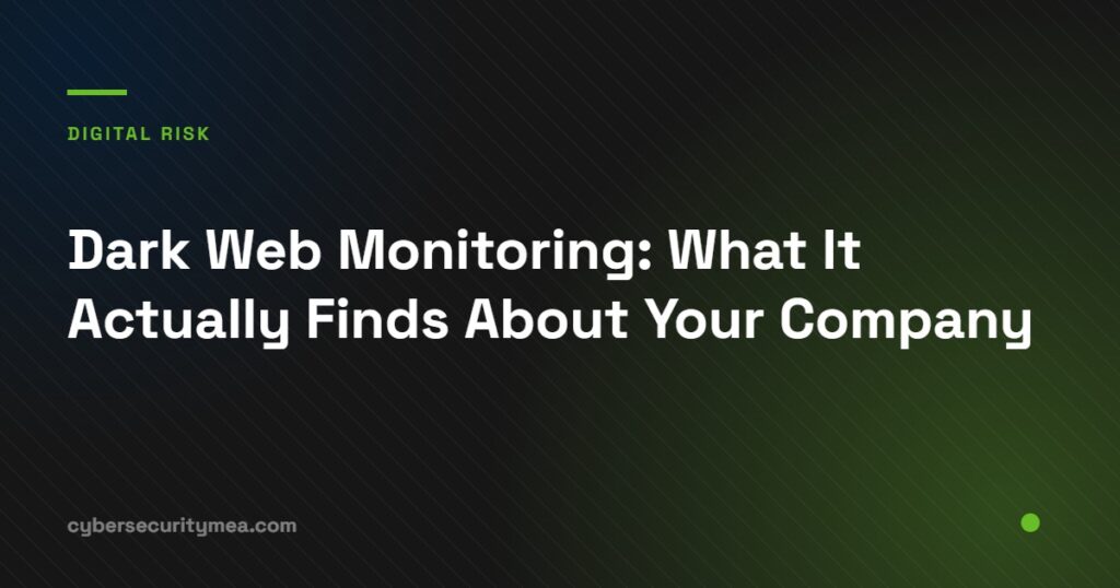 Dark web monitoring findings for UAE companies including leaked credentials and ransomware listings